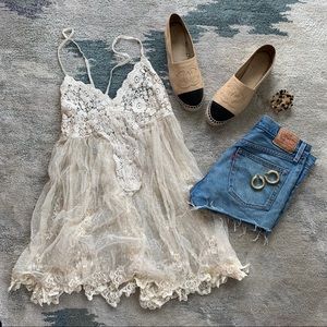 NWT Free people sheer lace mini slip dress